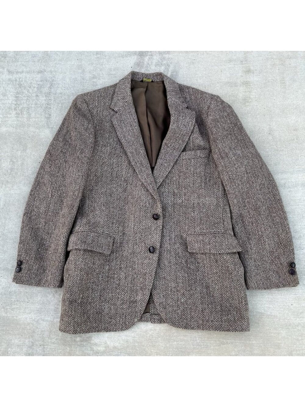 Vintage Harris Tweed Sport Coat Mens 44 Brown Herringbone Blazer (Check measure)